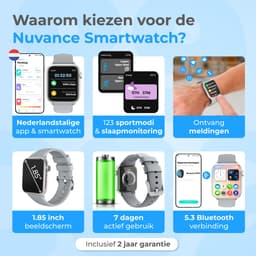 Nuvance - Smartwatch Heren & Dames met Bluetooth - 45mm - Geschikt voor alle Smartphones - Stappenteller & Hartslagmeter - Grijs — thumbnail 2