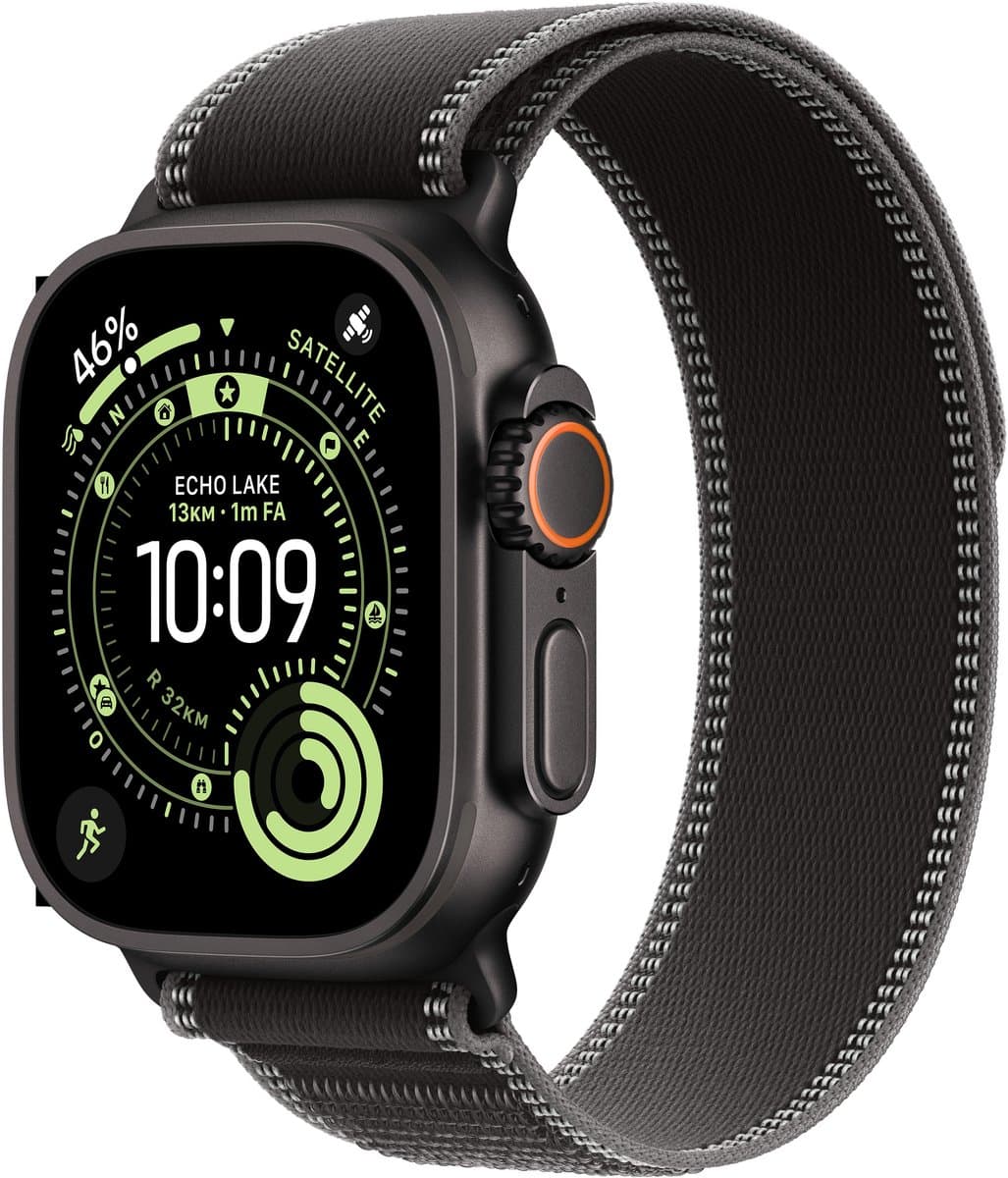 Apple Watch Ultra 3 Cellular 49mm Black Titanium Case with Black/Charcoal Trail Loop - M/L — afbeelding 1