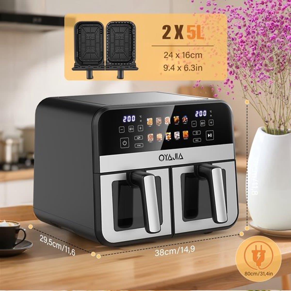 Airfryer – Friteuse – Heteluchtoven – Heteluchtfriteuse – Oven – 10,5L DualZone Met Dubbele Mand – 2600W Vermogen Met Touchscreen Bediening — afbeelding 1