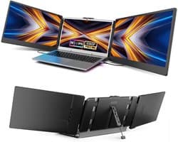 RUX® Professionele Portable Monitor Pro 2024 - Full HD - 13” / 17,3” Tri-Screen - Inclusief Beschermhoes en Kabels - Krachtige Laptop Scherm Uitbreider - Zwart - 36cm x 21cm x 4cm
