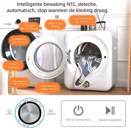 Wasdroger 3kg – 65dB – 8 programma's – NTC sensor – voor kleine huishoudens – 53,5x42x65 cm – 1 stuks – wit — thumbnail 6
