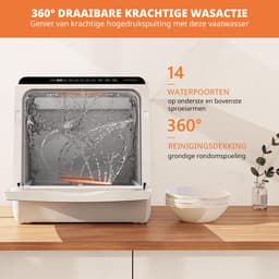 AIRMSEN Mini Vaatwasser - Vrijstaand - Watertank 5L - 5+1 Programma's - 4 Couverts - 42.5 cm - Zwart/Wit — thumbnail 3
