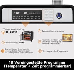 XXL Heteluchtfriteuse 28L Mini-Oven met Circulatie 1700W 18 Programma's 7 Accessoires incl. Draaispies en Dubbele Ventilator — thumbnail 2