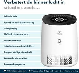 Vibrix PureFlow15 Luchtreiniger / Air Purifier – HEPA H13 + koolstoffilter – 100 m³/u – Voor kamers tot 15 m² – Ionisator – App-bediening – Zeer stil met slaapstand – Luchtkwaliteitindicator — thumbnail 4