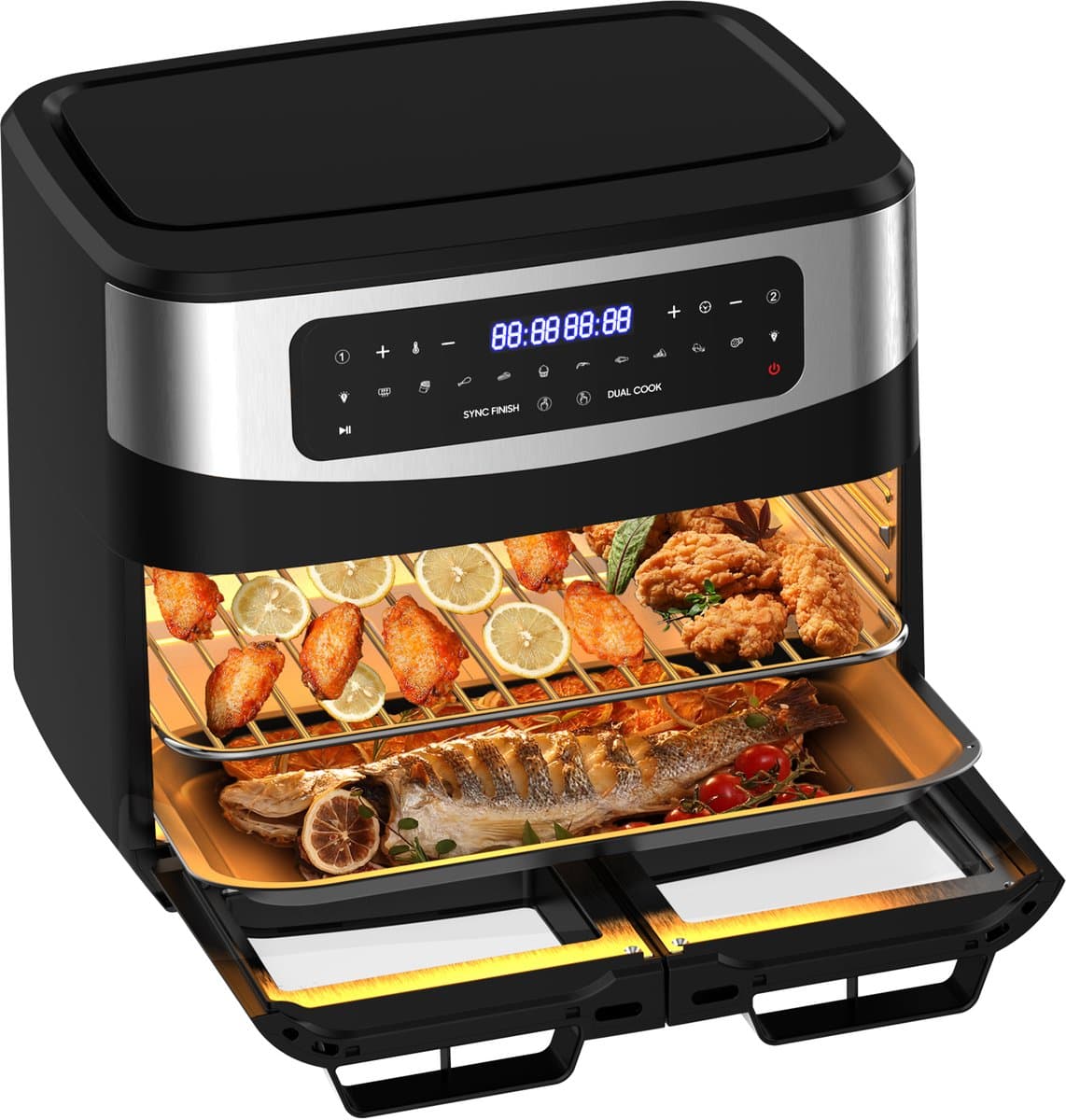 Dewelling KDFO-5511DTW XXL 12L Two Zone Airfryer met afneembare scheidingswand – 2600W Heteluchtfriteuse met zichtvenster — afbeelding 1
