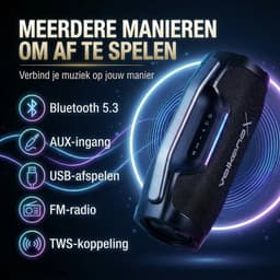 VolkanoX Ignite Bluetooth Speaker - Muziek box - 140W Partybox met RGB Verlichting - Spatwaterdicht - FM Radio - TWS - Zwart — thumbnail 6