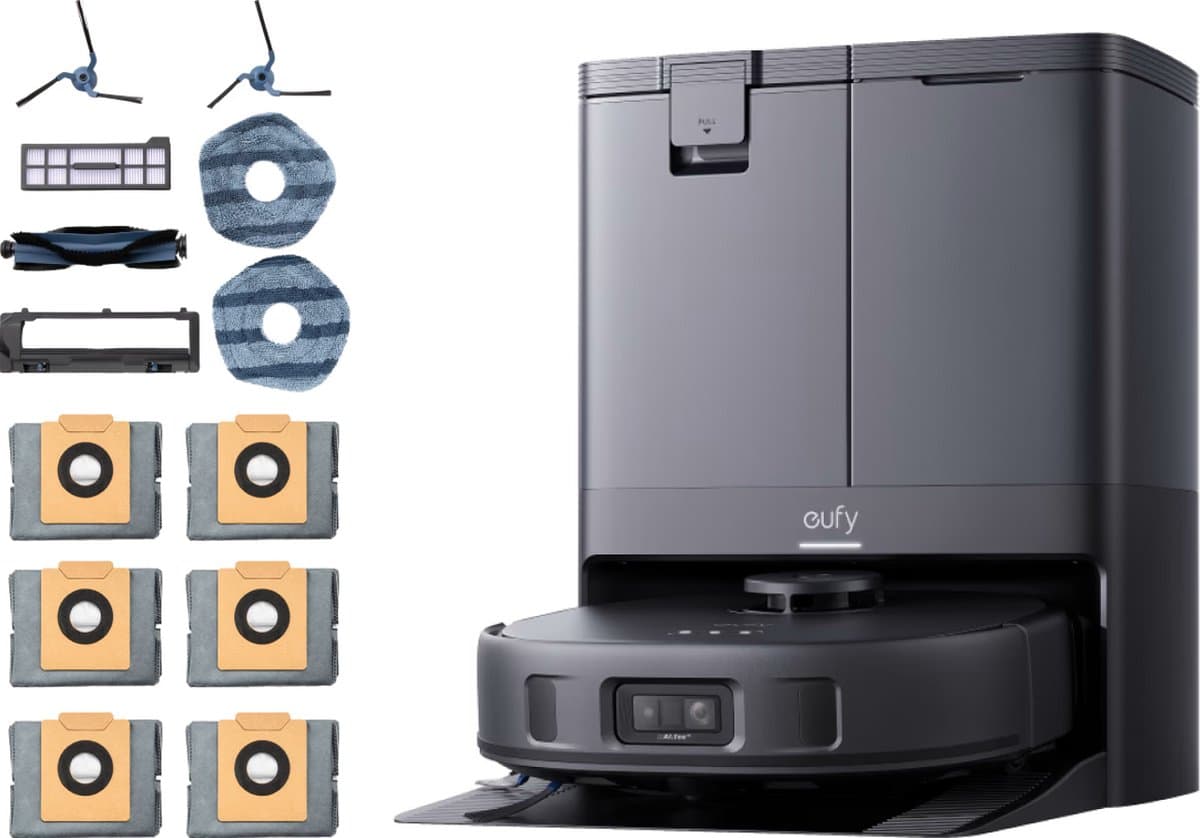 eufy X10 Pro Omni - Complete Robotstofzuiger met dweil en Vervangingssets - Robot Vacuum 8000 Pa zuigkracht - Tapijt detectie AI-obstakel vermijding - Wast en droogt de dwei - Automatisch legen en vullen — afbeelding 1