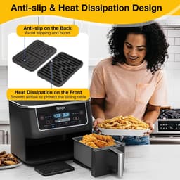 Heißluftfritteuse accessoires Gescht voor Ninja, Philips en COSORI, 2 stuks hittebestendige onderlaag siliconen voor universele Airfryer-mand, 16 x 11 cm verbrandingswerende siliconen tafelmat (Zwart-2) — thumbnail 5