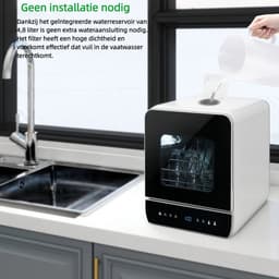 Puluomis Mini Vaatwasser - Afwasmachine - Vrijstaand - 3 Couverts - 7 Wasprogramma's - Incl. Bestekmandje - Zwart — thumbnail 6