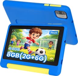 Kindertablet 7 inch - 128GB (64GB+64GB) + 8GB RAM - Tablet Inclusief Beschermhoes en 64GB SD-kaart - Ouderlijk Toezicht & Lange Batterijduur - Blauw — thumbnail 1