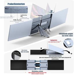 Aurixi® Professionele Portable Monitor Pro 2024 - Full HD - 13” / 17.4” Tri-Screen - Laptop Scherm Uitbreider - Inclusief Beschermhoes en Kabels - Blauw - 35cm x 21cm x 3cm — thumbnail 9