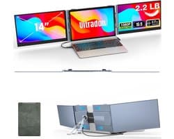 Aurixi® Professionele Portable Monitor Pro 2024 - Full HD - 13” / 17.4” Tri-Screen - Laptop Scherm Uitbreider - Inclusief Beschermhoes en Kabels - Blauw - 35cm x 21cm x 3cm