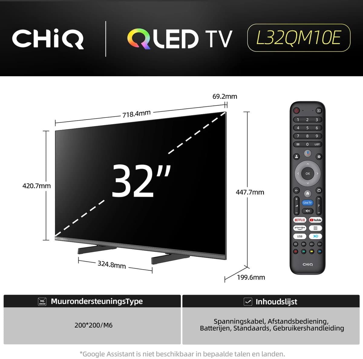 CHiQ L32QM10E 32 inch Smart TV – QLED Full HD – Google TV – HDR10 – Dolby Audio – WiFi – Randloos Design — afbeelding 1