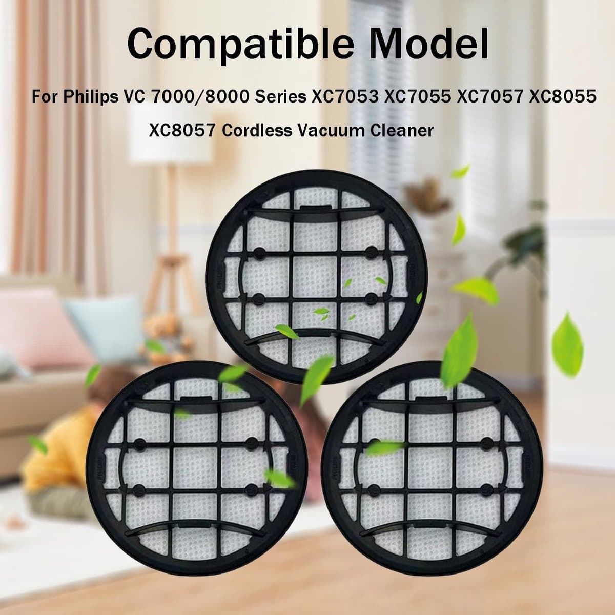 Set van 3 stofzuigerfilters geschikt voor Philips VC 7000/8000-serie XC7053 XC7055 XC7057 — afbeelding 1