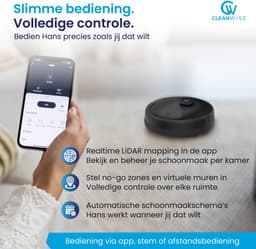 CleanWise Hans Robotstofzuiger met Dweilfunctie & Oplaadstation – Nederlands Product - Dweilrobot – LiDAR Navigatie – 7000 Pa – HEPA 14 Filter – Tapijtherkenning – No-Go Zones – App & Spraakbediening (Google/Alexa) – Voor Huisdierharen — thumbnail 4