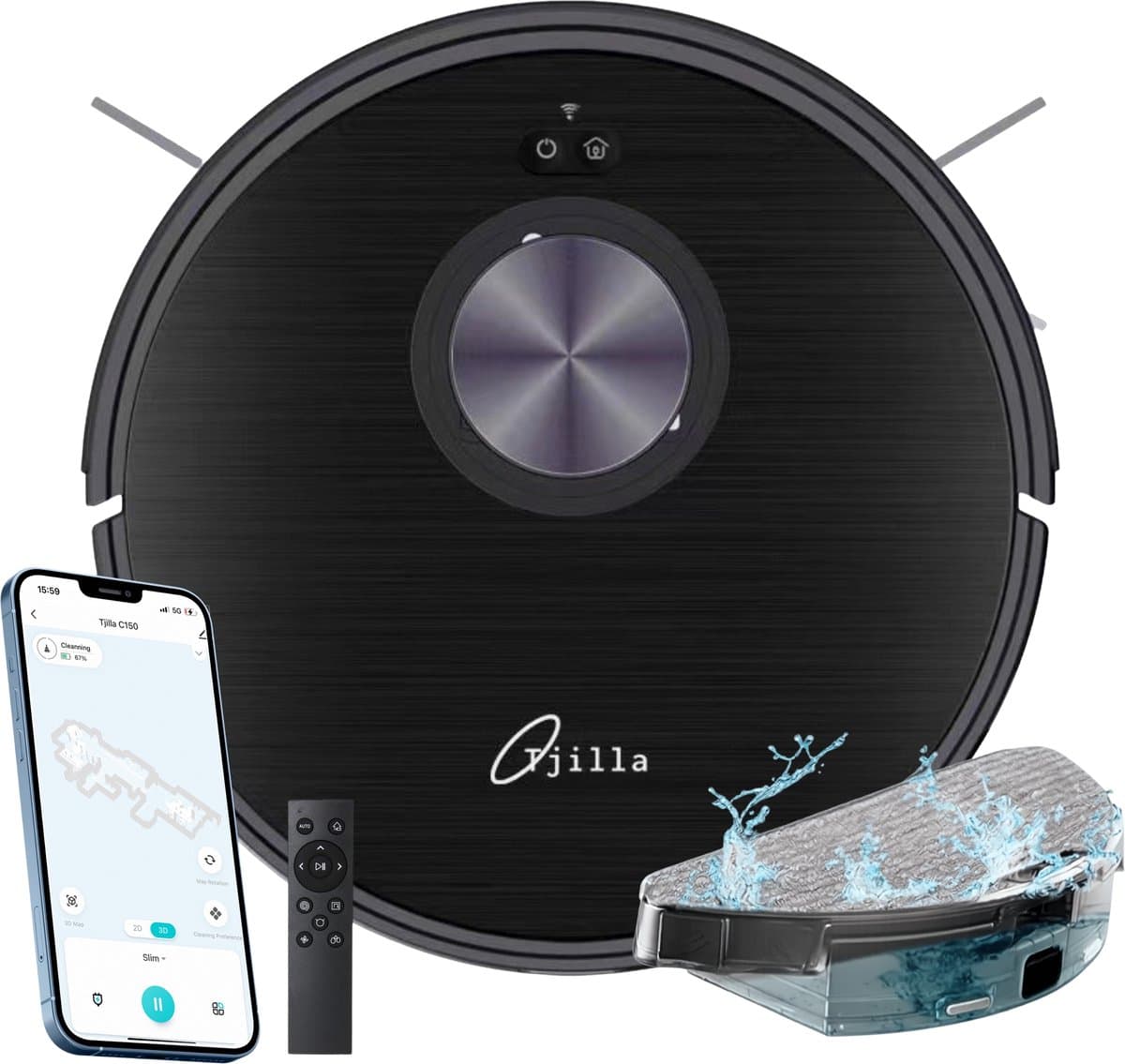 Tjilla C150 Robotstofzuiger met dweilfunctie - Nederlands product - Realtime mapping - Anti-klit borstel - Met laadstation - LDS Laser navigatie - Proefperiode 30 dagen - Huisdieren - Dweilrobot - Bediening met App - Met afstandsbediening - 11.500pa — afbeelding 1