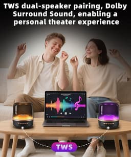 Bluetooth-luidspreker - Subwoofer - Met lichteffecten - 11 x 13 cm - RGB-verlichting - Geluidskwaliteit in hoge definitie - Draagbaar draadloos ontwerp - Ondersteunt TWS-koppeling - Geschikt voor thuis, feesten, buiten, reizen, strand - Zwart — thumbnail 3
