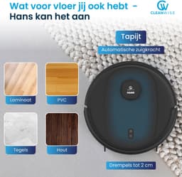 CleanWise Hans Robotstofzuiger met Dweilfunctie & Automatisch Leegstation – 90 dagen handsfree – Nederlands Product – Dweilrobot – LiDAR Navigatie – 7000 Pa – HEPA 14 Filter – Tapijtherkenning – No-Go Zones – Voor Huisdierharen — thumbnail 7