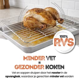 Braadslede met Afkoelrooster 304 RVS - 31,8 x 24,8 x 3 cm – Bakplaat voor Oven, BBQ & Airfryer – Zilver — thumbnail 5