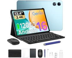 POCKAM P13 Tablets - 48 GB RAM 128 GB ROM - 13,4 inch 2,4K 120 Hz - Android 16 - Gemini AI - 12000 mAh/18 W - Face ID - Widevine L1 - 13 MP + 8 MP camera - Dubbele luidsprekers - Tablet met toetsenbord en pennenhouder - Blauw