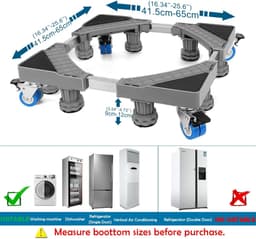 Trillingsdempers Wasmachine - Instelbare Onderstel voor Koelkast en Wasmachine (41,5cm-65cm), Met 4 Rollen en 8 Voeten, Geluid- en Schokdemper voor Droogmachine — thumbnail 2
