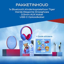 PowerLocus Tiger Draadloze Over-Ear Koptelefoon voor Kinderen, Active Noise Cancelling, 74dB/85dB/94dB Limiet, met Microfoon - Blauw/Zwart — thumbnail 8