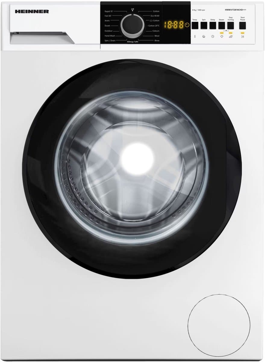 Heinner HWM-VT2814CHD+++ Wasmachine 8 kg – 14 Programma’s Met Anti-Kreuk & Stoomfunctie – Balance Control-systeem – LED Display – 1400 tpm – Wit – 5 Jaar Garantie — afbeelding 1
