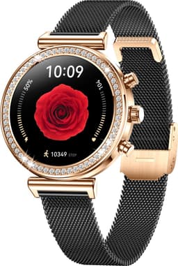 Knobbout Luxe Dames Smartwatch 1.27” met Kristallen – Bluetooth Bellen – HD Touchscreen – Hartslag, Bloeddruk & SpO₂ Monitoring – Vrouwelijke Gezondheidsfuncties – AI spraakassistent– IP68 Waterdicht – Zilver stalen band — thumbnail 1