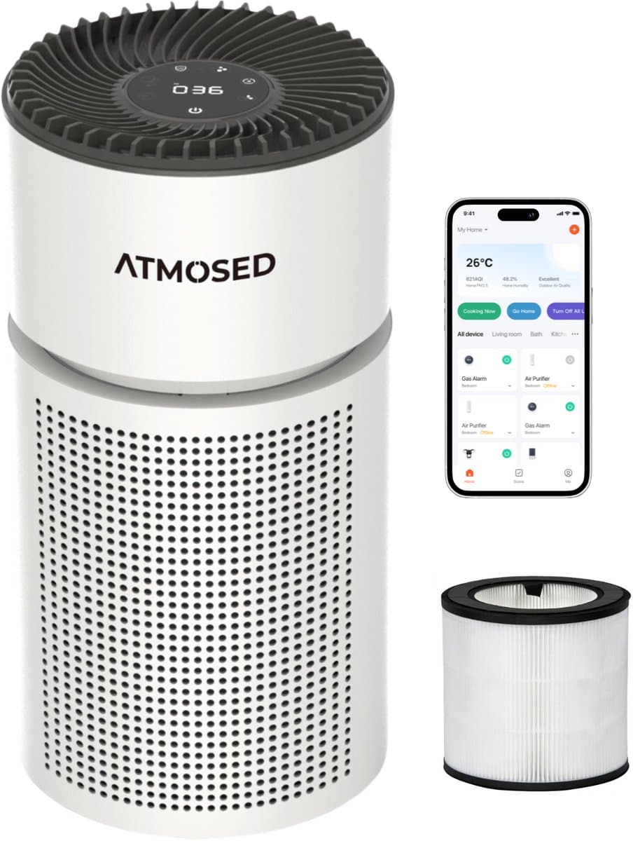 Atmosed 5-in-1 Luchtreiniger - Air Purifier - HEPA H13 Filter - Koolstof Filter - CADR 420 m³- 60 m² - Automatische stand - Luchtfilter tegen Hooikoorts, Allergie, Stof en Huisstofmijt - Luchtkwaliteitsindicator - Ionisator - UV Sterilisator — afbeelding 1