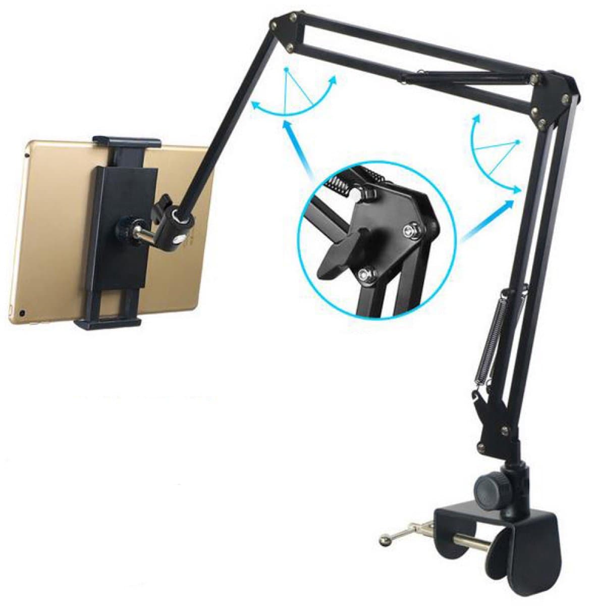 Bed Tabletstandaard - 360 graden draaibaar - Met stabiele aluminium arm - Geschikt voor iPad, tablet, telefoon of andere apparaten met schermformaten van 4,5 tot 12,9 inch — afbeelding 1