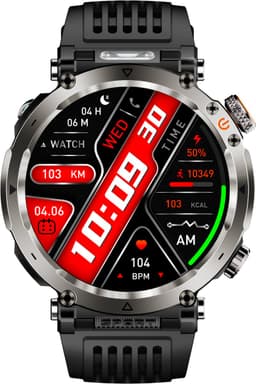 Knobbout 1.7" Outdoor Smartwatch – Digitale Kompas - LED & UV Licht -600mAh batterij - Bluetooth Bellen- IP68 Waterdicht -AI Spraakassistent - Gezondheid & Sportfuncties -Zwart staal + Siliconen Band — thumbnail 3