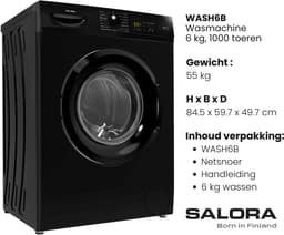 Salora WASH6B - Wasmachine - 6 kg - 1000 RPM - Washing Machine - Zwart — thumbnail 4