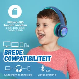 PowerLocus PLED Draadloze Koptelefoon Over-Ear voor Kinderen - LED lampjes - met Microfoon - Micro SD poort - Blauw — thumbnail 7