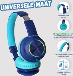PowerLocus PLED Draadloze Koptelefoon Over-Ear voor Kinderen - LED lampjes - met Microfoon - Micro SD poort - Blauw — thumbnail 11