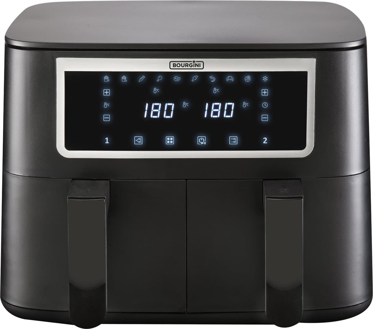 Bourgini Duo Heteluchtfriteuse 2 x 4.0L - PFAS vrij - Airfryer XXL - 2 laden met synchronisatie functie - Touchscreen - 8L - 2600W - Zwart — afbeelding 1