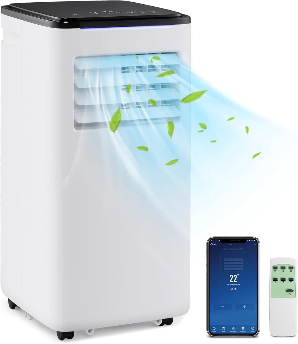 COSTWAY 9000 BTU mobiele airconditioner met luchtafvoerslang, 4 in 1 airconditioner met koeling, ventilator, verwarming & ontvochtiger, koeleenheid met slaapstand, 24 uur timer, afstandsbediening [energieklasse A]. — afbeelding 1