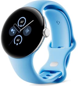Google Pixel Watch 2 – Zilverkleurige kast – Blauw sportbandje – GPS – 5ATM – Fitbit functies – 24u batterij – AMOLED scherm — thumbnail 1