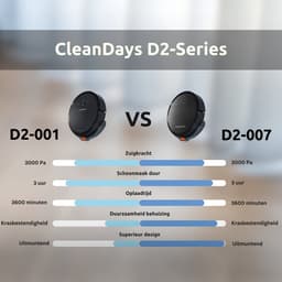 CleanDays D2-007 Robotstofzuiger met Dweilfunctie - Laadstation - 3-in-1 – Stil – 2000Pa – Huisdieren – App + Afstandsbediening — thumbnail 12