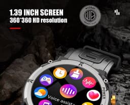 WizBay Premium Select® Smartwatch 1.39 inch - Bluetooth Bellen - Hartslag en Zuurstofmeting - Slaapmonitor - Sportmodi - AI Voice - IP67 - Mat Grijze RVS Kast - Zwarte TPU Band — thumbnail 20