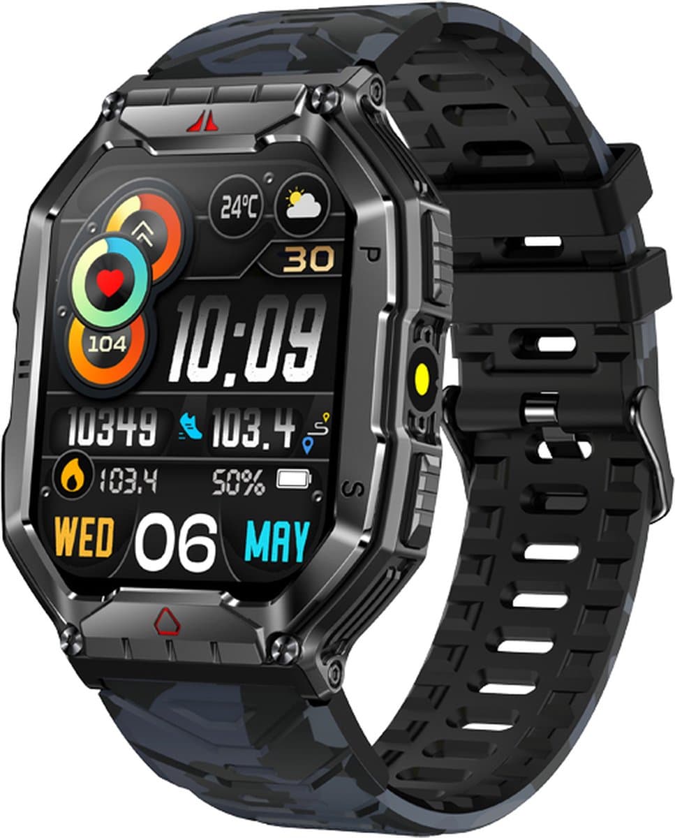 Kiraal Survive - Smartwatch Heren - Mannelijke Elegantie - Robuust Smartwatch Ontwerp - Android & iOS - Stijlvol Zwart Design - Camouflage Band — afbeelding 1
