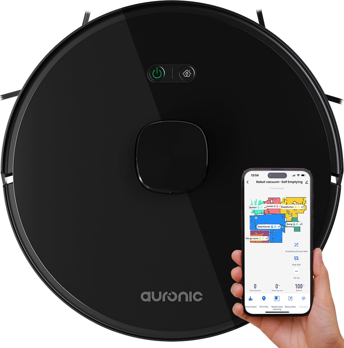 Auronic Robotstofzuiger - Met Dweilfunctie - WiFi en App - Laadstation - Huisdieren - Dweilrobot - Laser Navigatie - Zwart — afbeelding 1