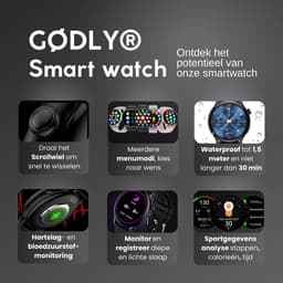 GØDLY® Amoled Smartwatch 46mm - voor Heren & Dames - Stappenteller - Kcal Teller - Slaapmeter & Hartslagmeter - Geschikt voor iOS & Android - Zwart — thumbnail 7