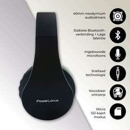 PowerLocus P1 Bluetooth Koptelefoon – Draadloos – Over Ear – Met Microfoon – Inklapbaar - incl. Hoes – Zwart — thumbnail 2