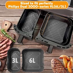 Heteluchtfriteuse Accessoires Gescht voor Philips Dual Basket Airfryer 3000-serie 6L/3L - 23pcs Airfryer Siliconen vorm Accessoireset - Grillrooster, Cake Broodvorm voor Philips Airfryer Dual Basket(grijs) — thumbnail 3