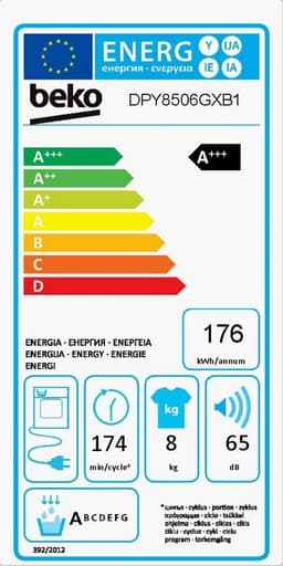 Beko DPY8506GXB1 wasdroger Vrijstaand Voorbelading 8 kg A+++ Wit — thumbnail 2
