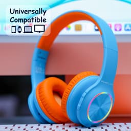 PowerLocus PLED Draadloze Koptelefoon Over-Ear voor Kinderen - LED lampjes - met Microfoon - Micro SD poort - Blauw/Oranje — thumbnail 10