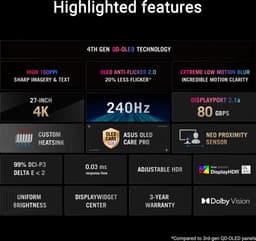 ASUS ROG Swift OLED PG27UCDM - 4K QD-OLED Gaming Monitor - DP2.1 - USB C 90W Power Delivery - 240Hz - 27 Inch — thumbnail 11