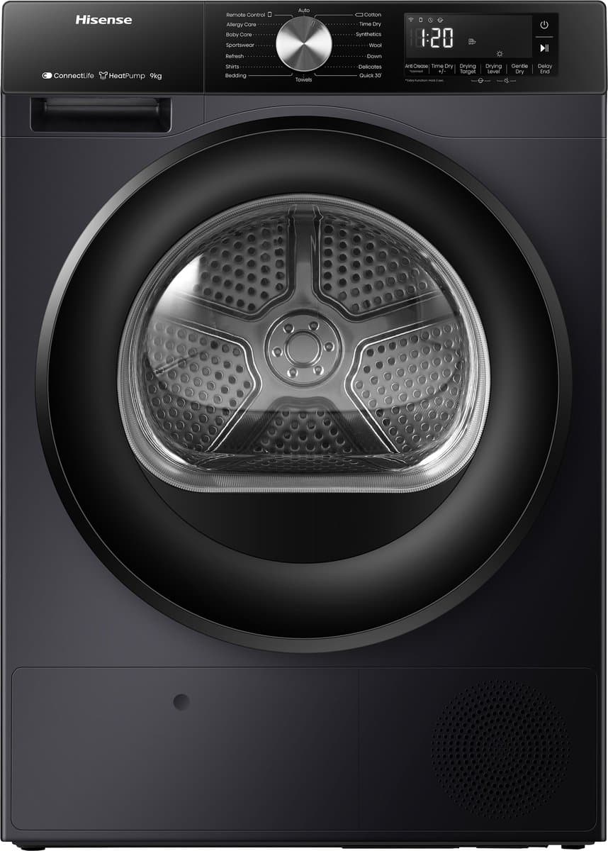 Hisense 3S Serie DH3S902BB3 - Zwarte Wasdroger met Energielabel C - Warmtepompdroger - 9kg - ConnectLife - Trommelverlichting - AutoDry - Quick Dry - Allergy Care — afbeelding 1