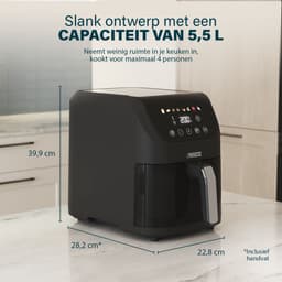 Princess Airfryer XL 182240 - Heteluchtfriteuse - BPA vrij - 5.5 liter - Kijkvenster - Touchscreen - 8 Programma's - Slank Ontwerp - 1500W - Inclusief Grillrek - Zwart - venster — thumbnail 9