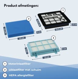 JC's ® - Filter set geschikt voor Philips PowerPro Compact and Power Pro Active en City filterset Stofzuiger FC8010/02 FC8010/01 HEPA allergie - Rubberen houders — thumbnail 5